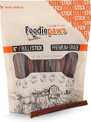Miniatura 8 de FOODIEPAWS All Natural Mega Bully Sticks de 6 pulgadas, sin olor, empaquetados en Estados Unidos para perros medianos y grandes, 100% carne de res