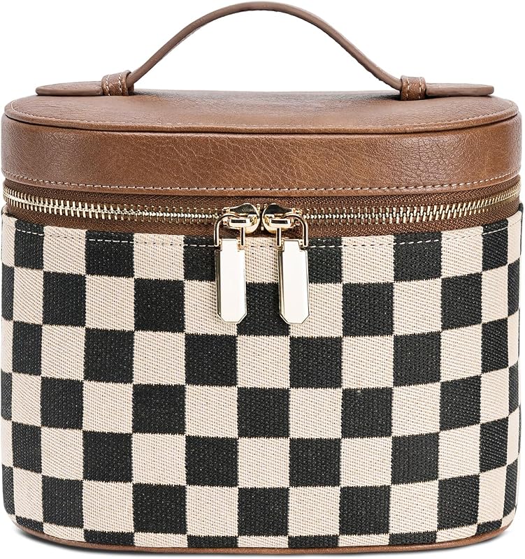 Necessaire de maquiagem honitty xadrez com divisórias removíveis e alça