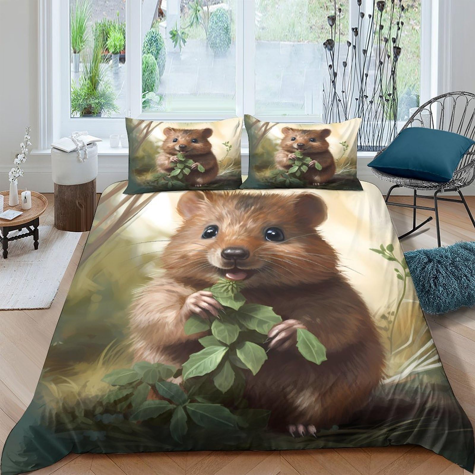 Ctjqhvkz Style-2 3D Printed Brown Hamster Fitted Sheet Microfiber Soft Animal Forest Mattress Cover For Bedroom Guest Room Decor Single（135X200cm）