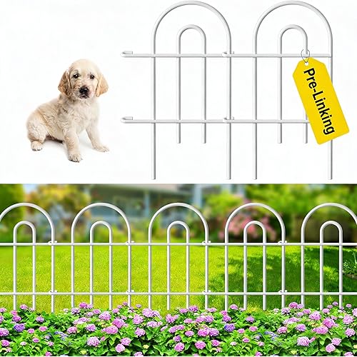 AMAGABELI 25 Panels 24in(H)×35ft(L) Decorative Garden Fence No Dig Rustproof Metal Pre-Linking Fence Panels Garden Edging Border Animal Barrier Fencing for Flower Beds Yard Patio Outdoor Decor White