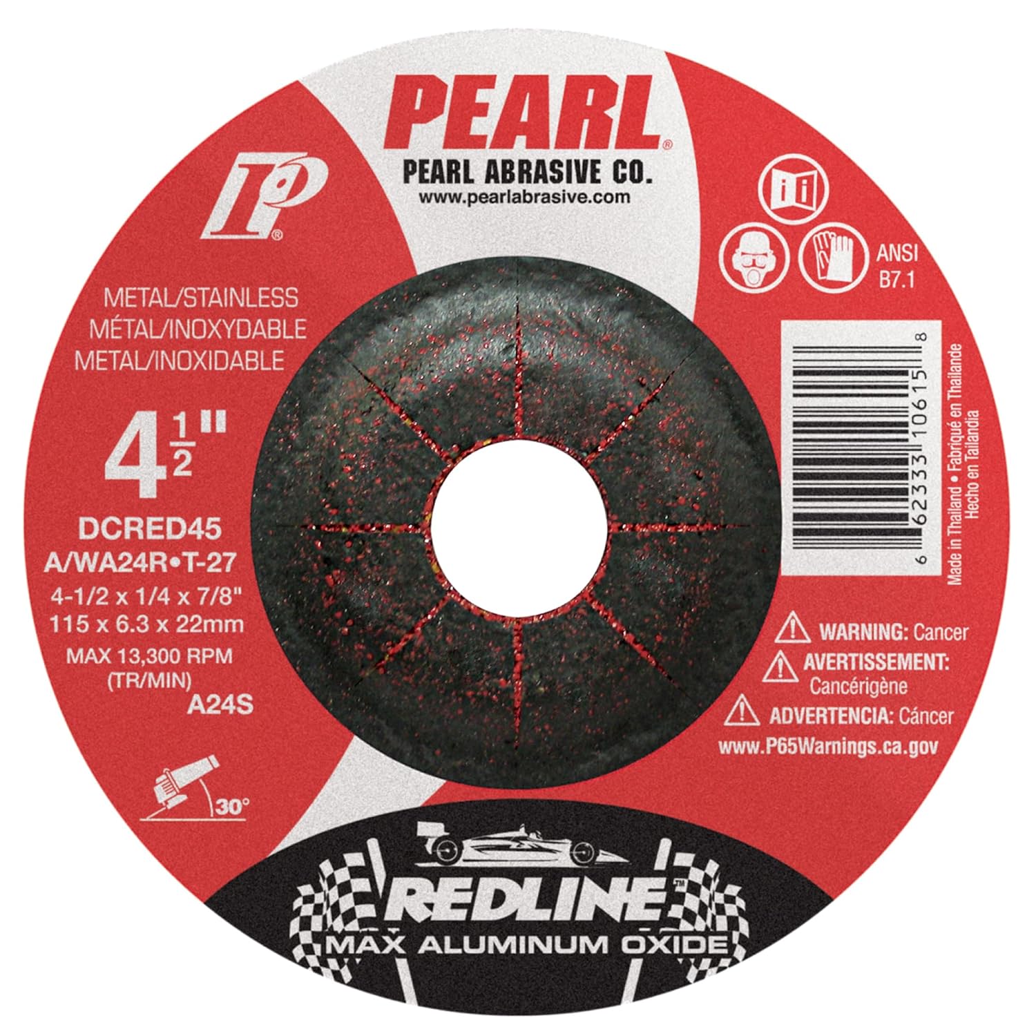 PEARL ABRASIVE CO. Redline Max A.O.DC Grinding Wheel 4-1/2 x 1/4 x 7/8 A/WA24R T-27, Pack of 25