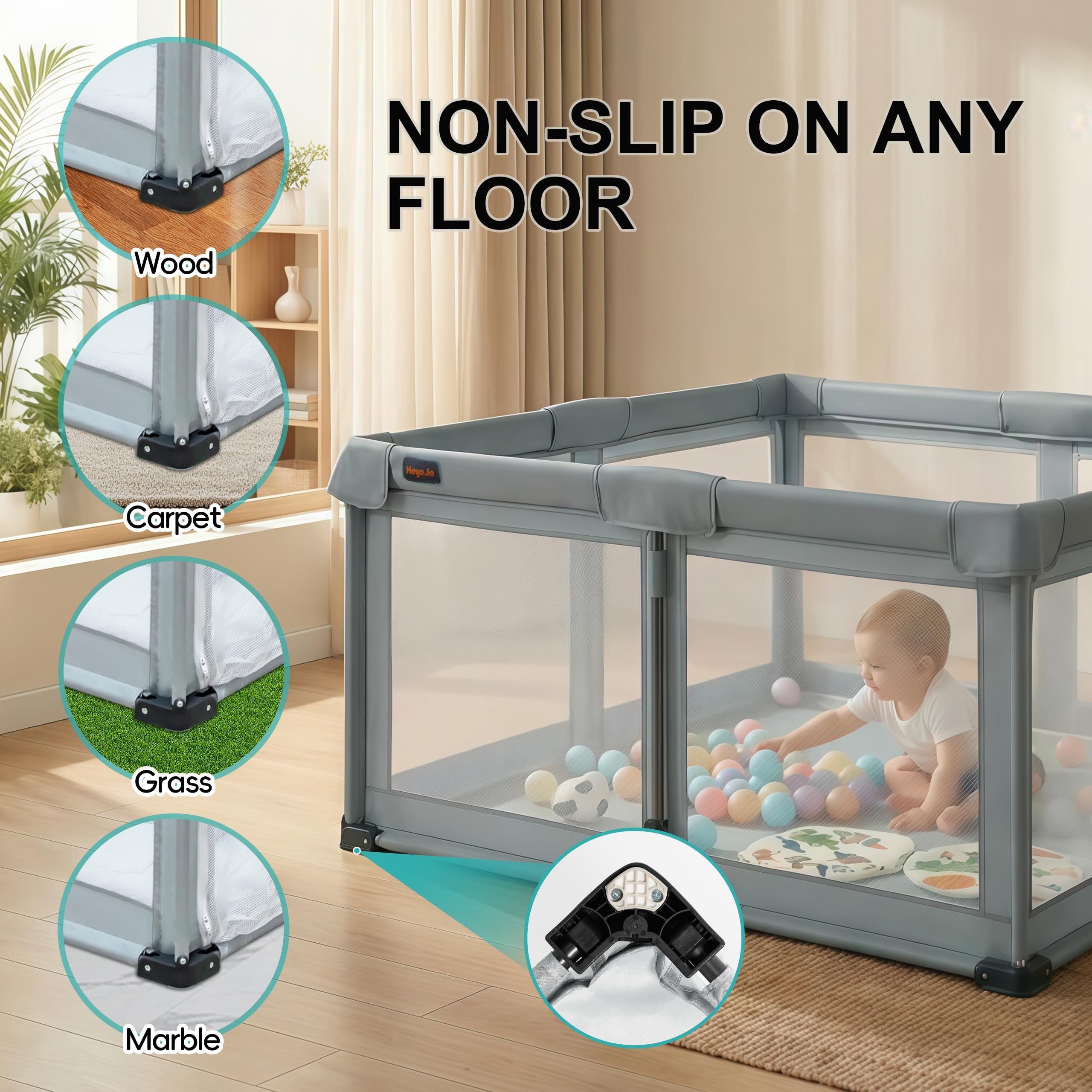 Heyo.Ja Parc pliable pour bébé, pop-up, portable, avec filet, montage et pliage rapides, grille de sécurité pour l'intérieur et l'extérieur, 127 x 127 x 67 cm