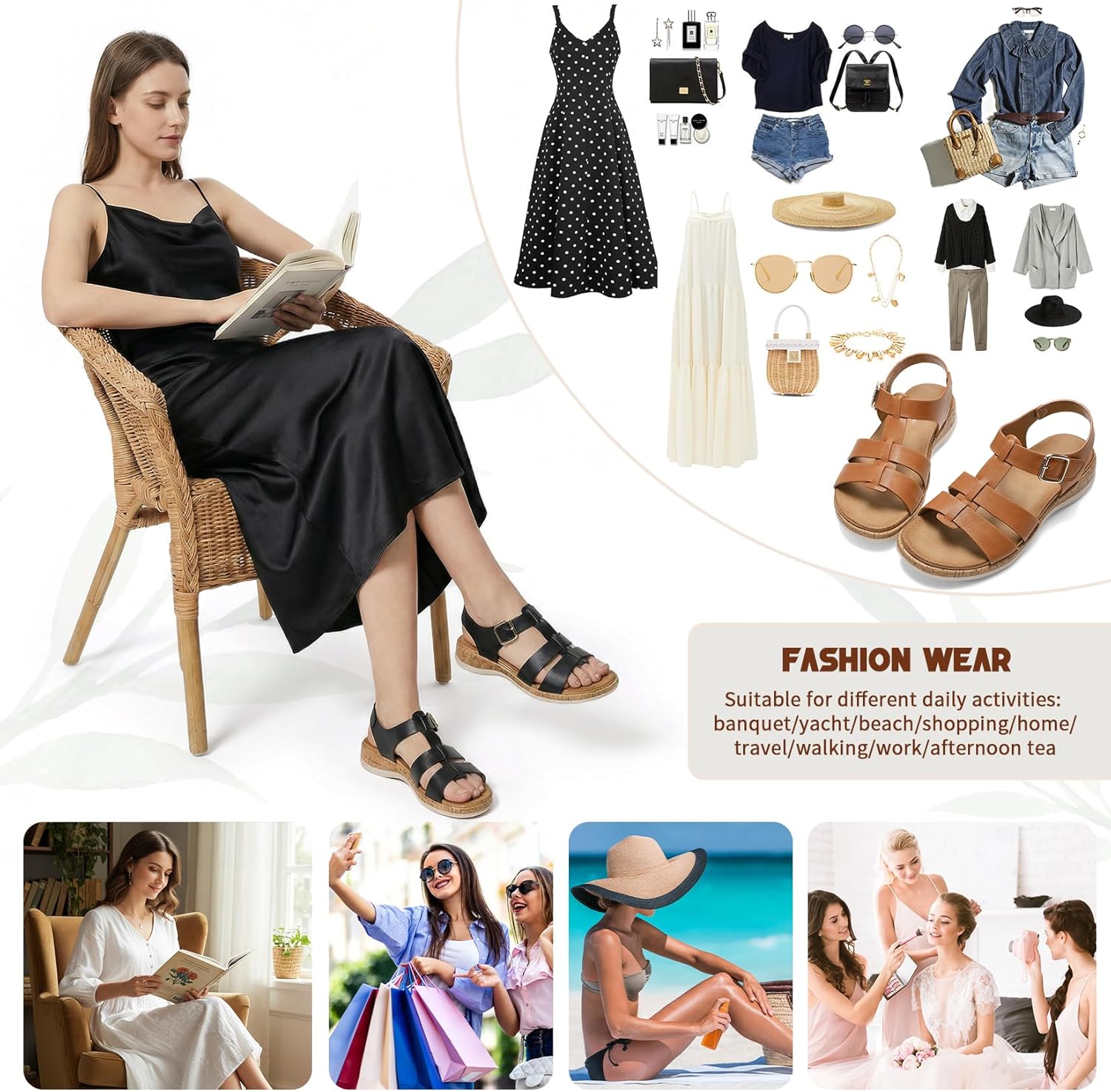 Littleplum Women Flat Sandals Arch Support Open Toe Slip on Gladiator Sandals Comfy Walking Summer Shoes for Beach Travel Casual Dressy - Image 6