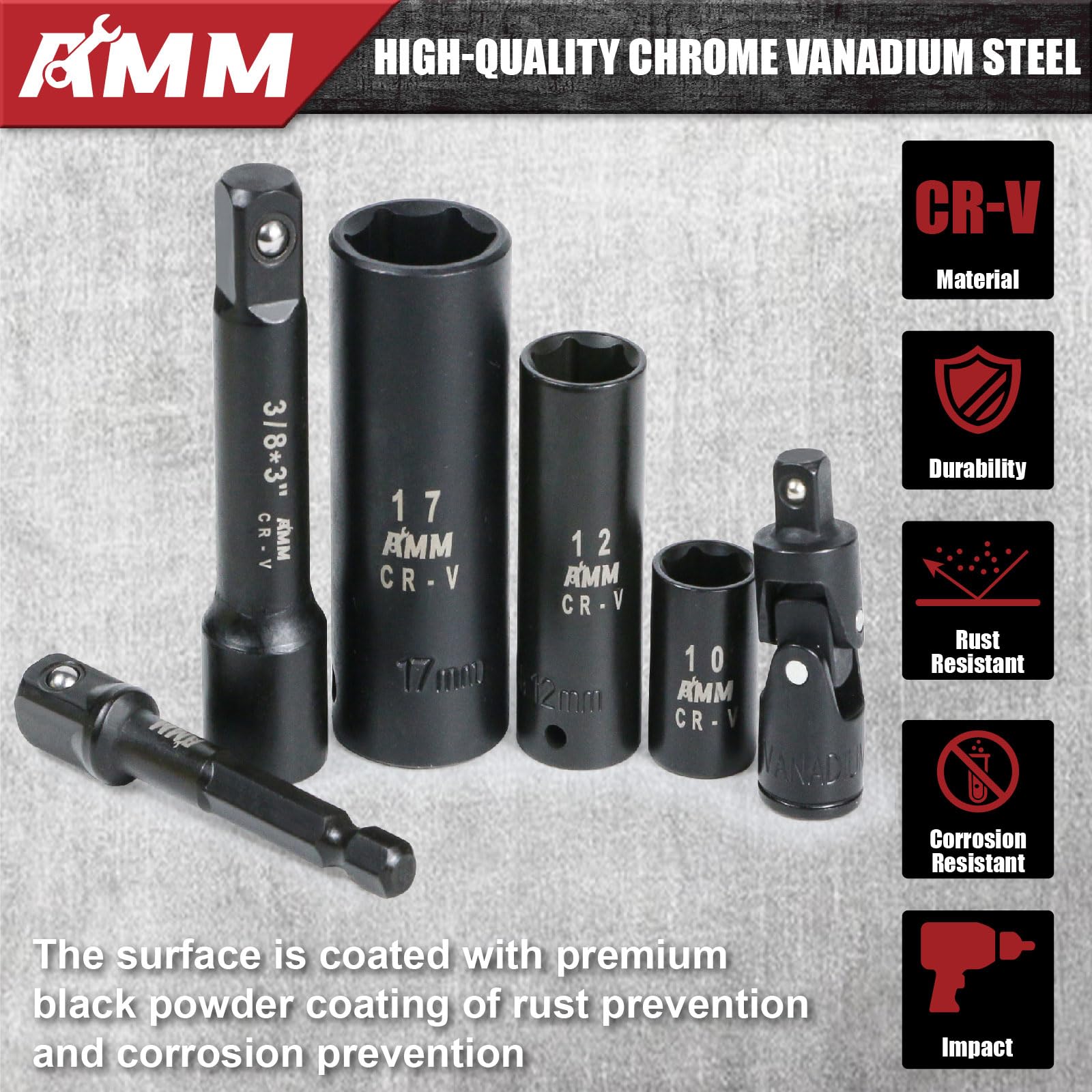 AMM 123Pcs Impact Socket Set，1/4”3/8”Drive Deep&Shallow Socket