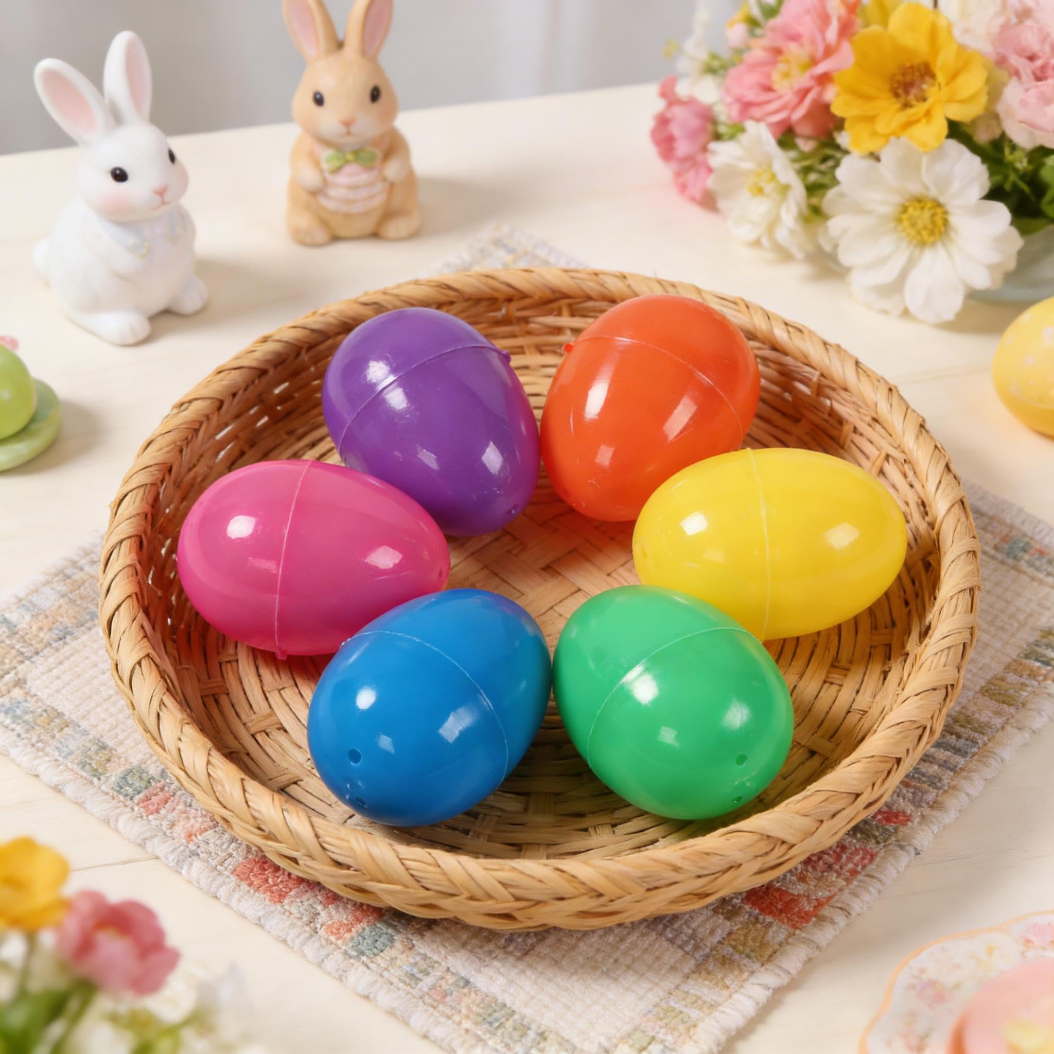 24 Pcs Fillable Easter Eggs, Colorful Bright Plastic Easter Eggs Assortment with Hinge, Empty Large Eggshells for Easter Hunt, Filling Treats, Party Favor, Classroom Prize Supplies