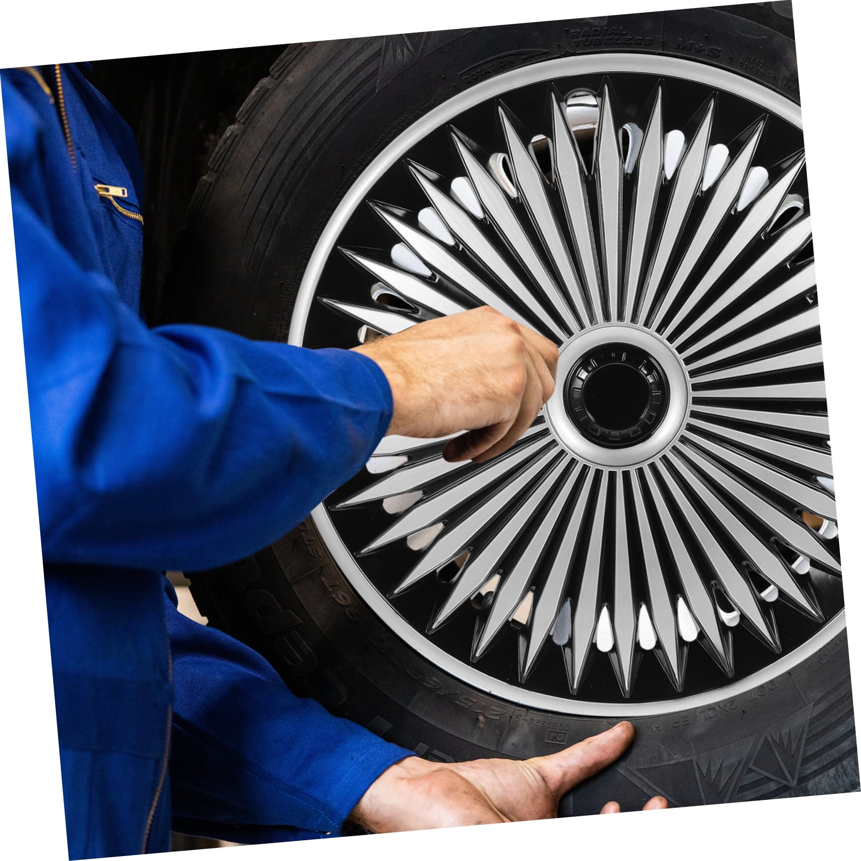 Anneome Coprimozzo Ruota Auto 15 Pollici Argento Nero, Coprimozzi Veicolo Singolo Resistente, Coprimozzo Decorativo Veicoli Per Uso Quotidiano Facile Da Installare