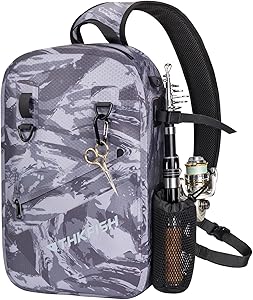 THKFISH IPX8 Waterproof Fishing Backpack with Rod Holder, Lightweight Fishing Sling Bag, Move Freely Fish Gifts for Men