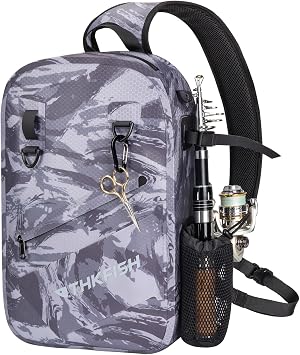 THKFISH IPX8 Waterproof Fishing Backpack with Rod Holder, Lightweight Fishing Sling Bag, Move Freely Fish Gifts for Men