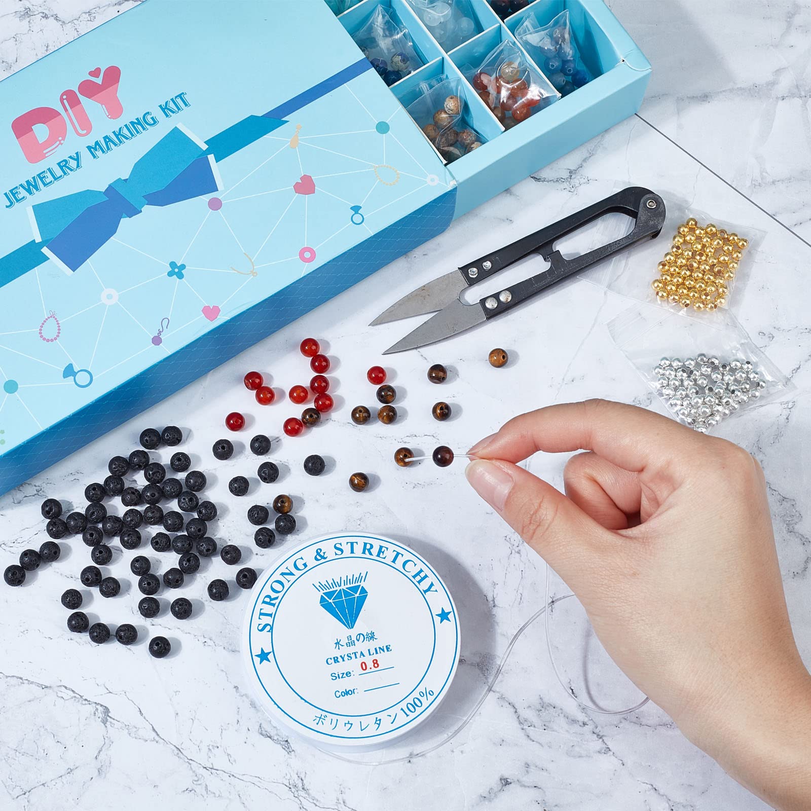 SUNNYCLUE 1 Scatola 300 Pezzi + 6 mm Pianeta Braccialetto Perline Kit Sistema Solare Braccialetti di Pietre Preziose Perline Distanziatore Allentato con Filo di Cristallo Elastico
