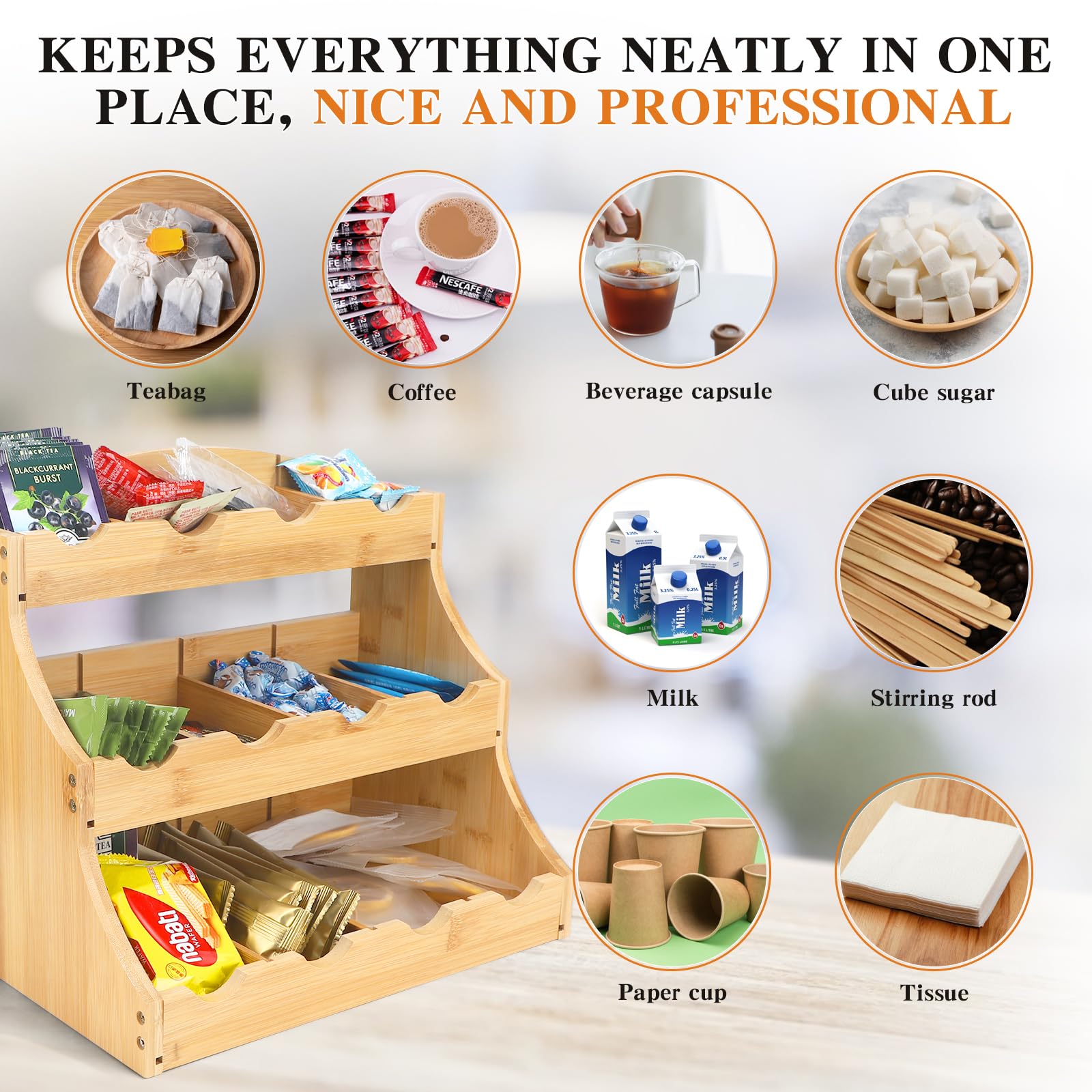 Bambusowy organizer do torebek herbaty 30,7 x 25 x 20,5 cm regał z 12 schowkami