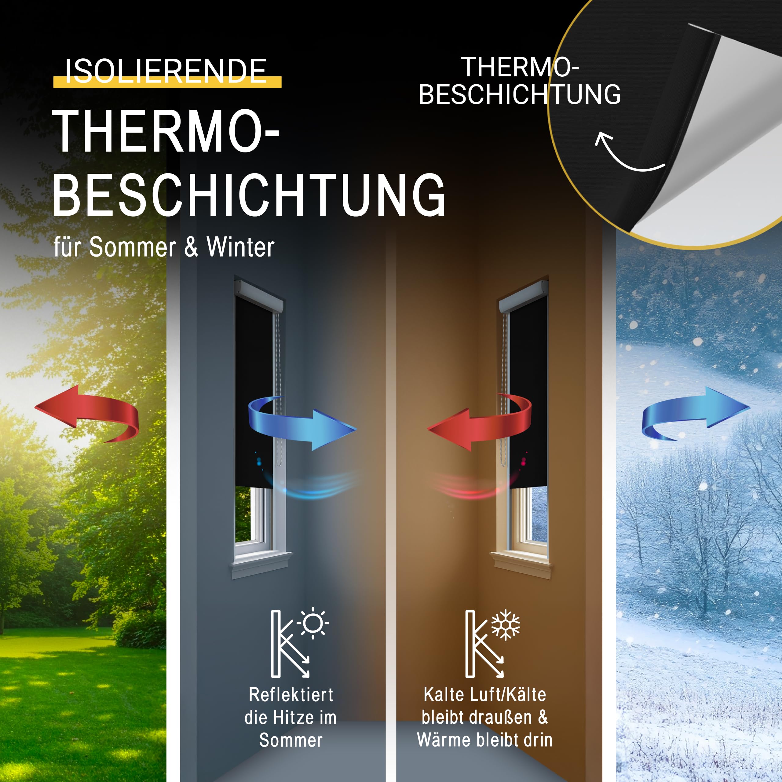 Sol Royal Kassettenrollo mit Führungsschiene Blackout Thermorollo Bohren | 100x175cm Schwarz seitliche Führungsschienen Verdunkelungsrollo 100cm breit Befestigung Verdunklungsrollo SolReflect K24