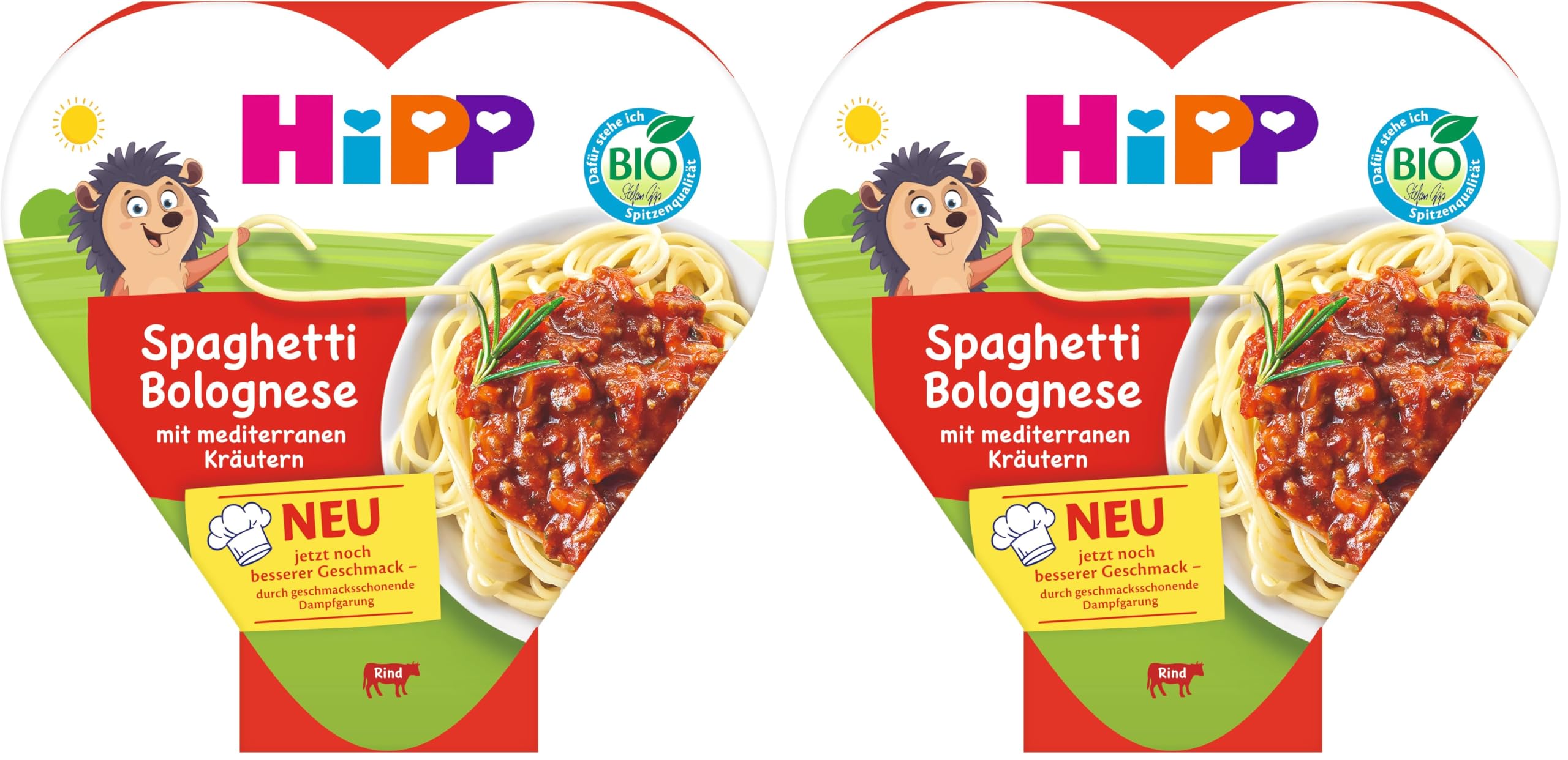 HiPP Bio Spaghetti Bolognese mit mediterranen Kräutern (6 x 250g), Menü ab 1 Jahr, schonend dampfgegart, kindgerecht gewürzt, in Bio-Qualität (Packung mit 2)