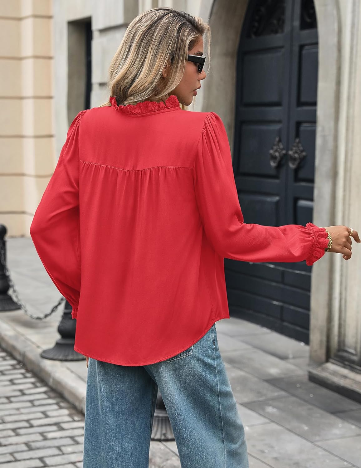 Women's Work Blouses Dressy Casual Button Down Long Puff Sleeve Elegant Retro Pleated Office Shirts Tunic Tops - Image 6