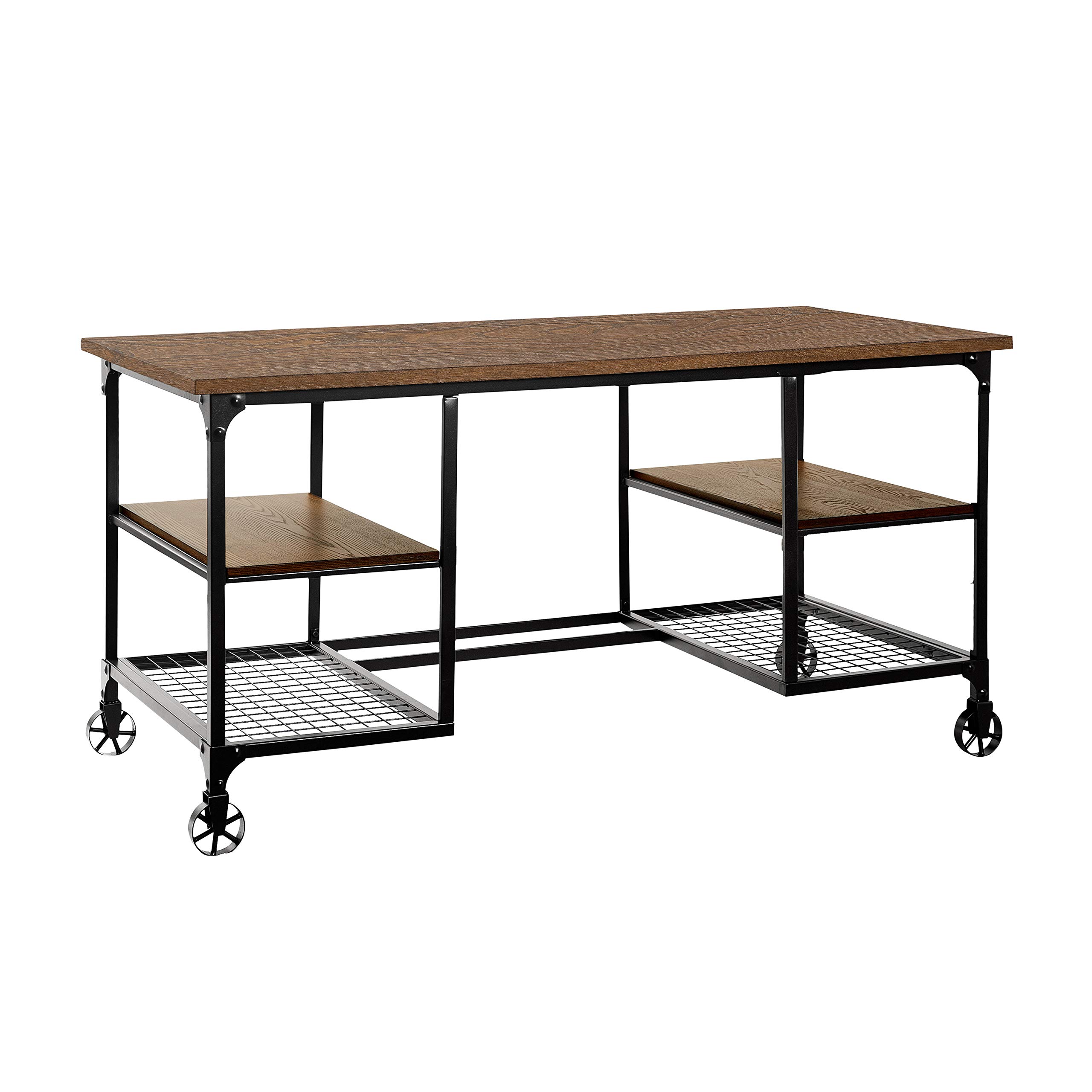 Lexicon Voda Wood and Metal Writing Desk with 4 Storage Shelves, 60" x 28", Brown/Black