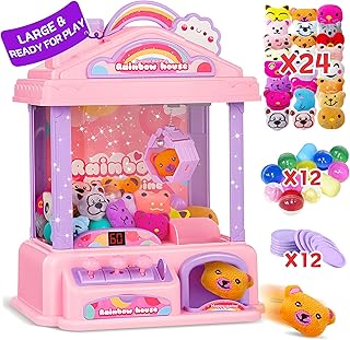 Mini Claw Machine for Kids | Girl Toys for Ages 8-13 Arcade Game Toy Claw Machine Electric Candy Vending Machine Toy with LED Lights & Adjustable Sound, Birthday Gifts for Girls Ages 4+, Pink