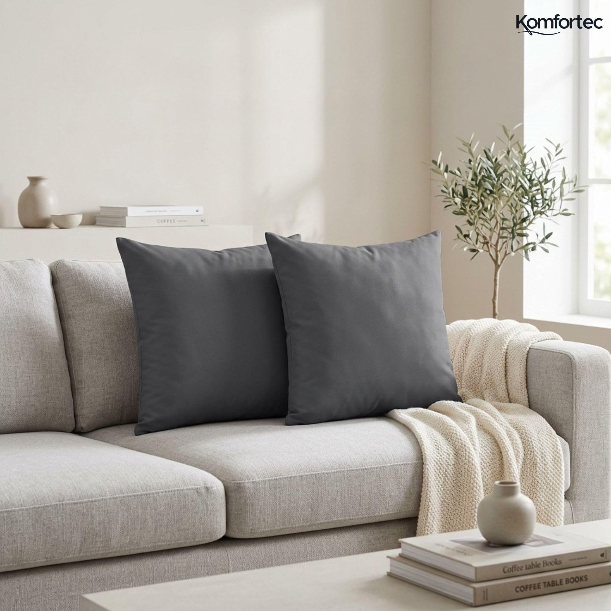 Komfortec Poszewka na poduszkę 40 x 40 cm, zestaw 2 sztuk, 100% mikrofibra, miękka i oddychająca, z zamkiem błyskawicznym, nadaje się do prania i pielęgnacji, antracytowa