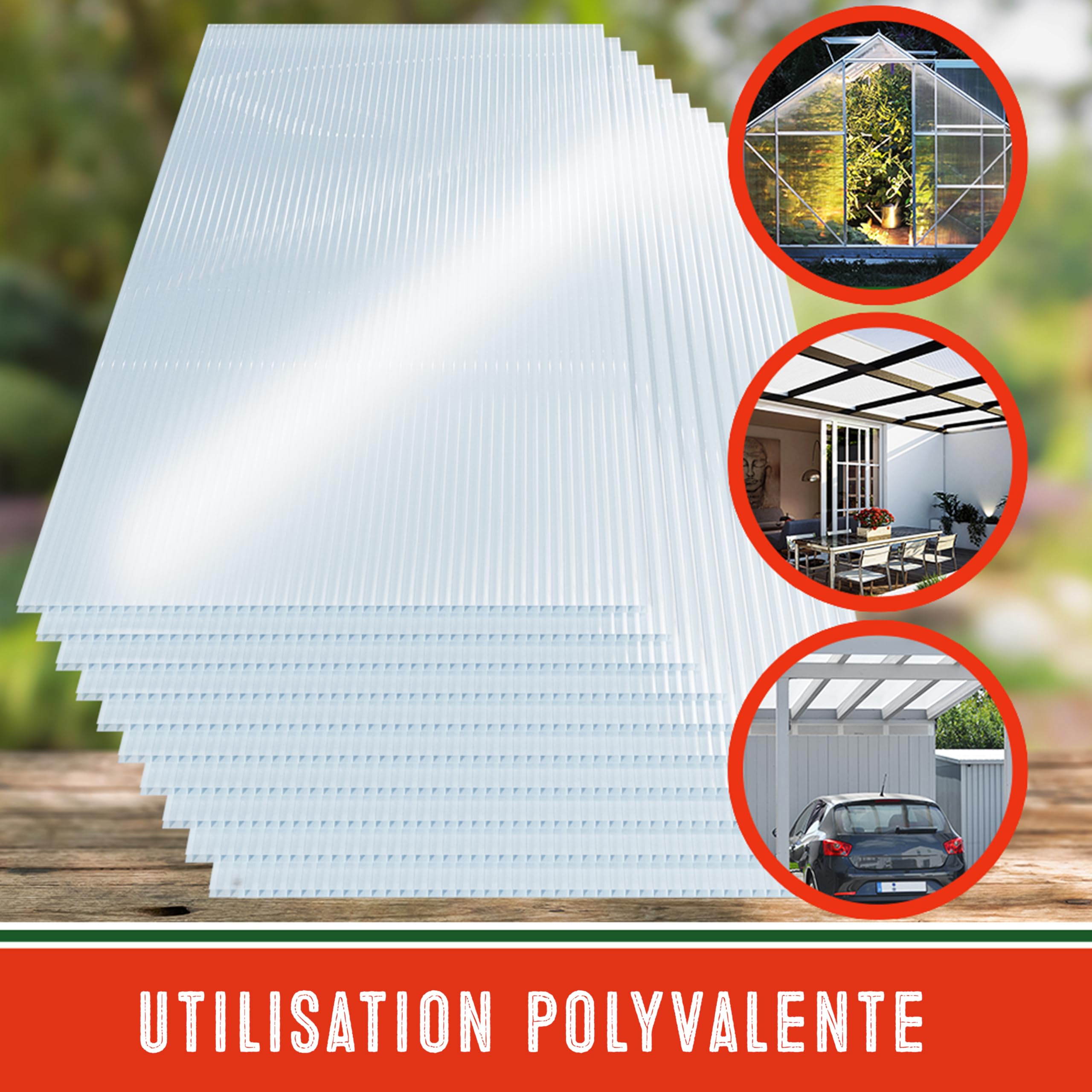 GARDEBRUK® 14x Plaques de Polycarbonate Creux 4mm 121x60,5cm découpe 10,25m² résistant aux UV plaques à Double paroi Serre de Jardin Plaque alvéolaire