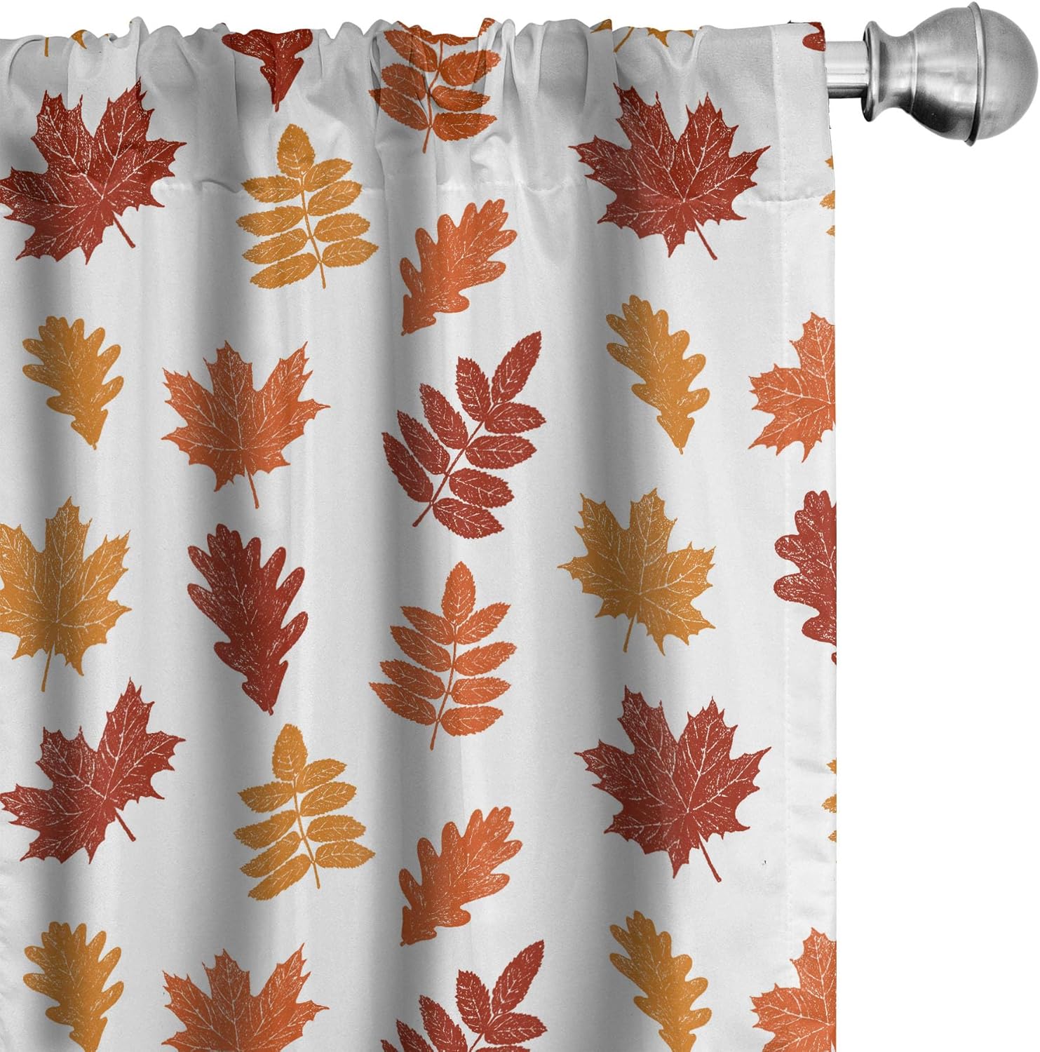 Ambesonne Burnt Orange Window Curtains, Various Fall Tree Leaf Sketches Repetition on Plain Backdrop, Lightweight Decorative Panels Set of 2 with Rod Pocket, Pair of - 28" x 95", Orange Paprika