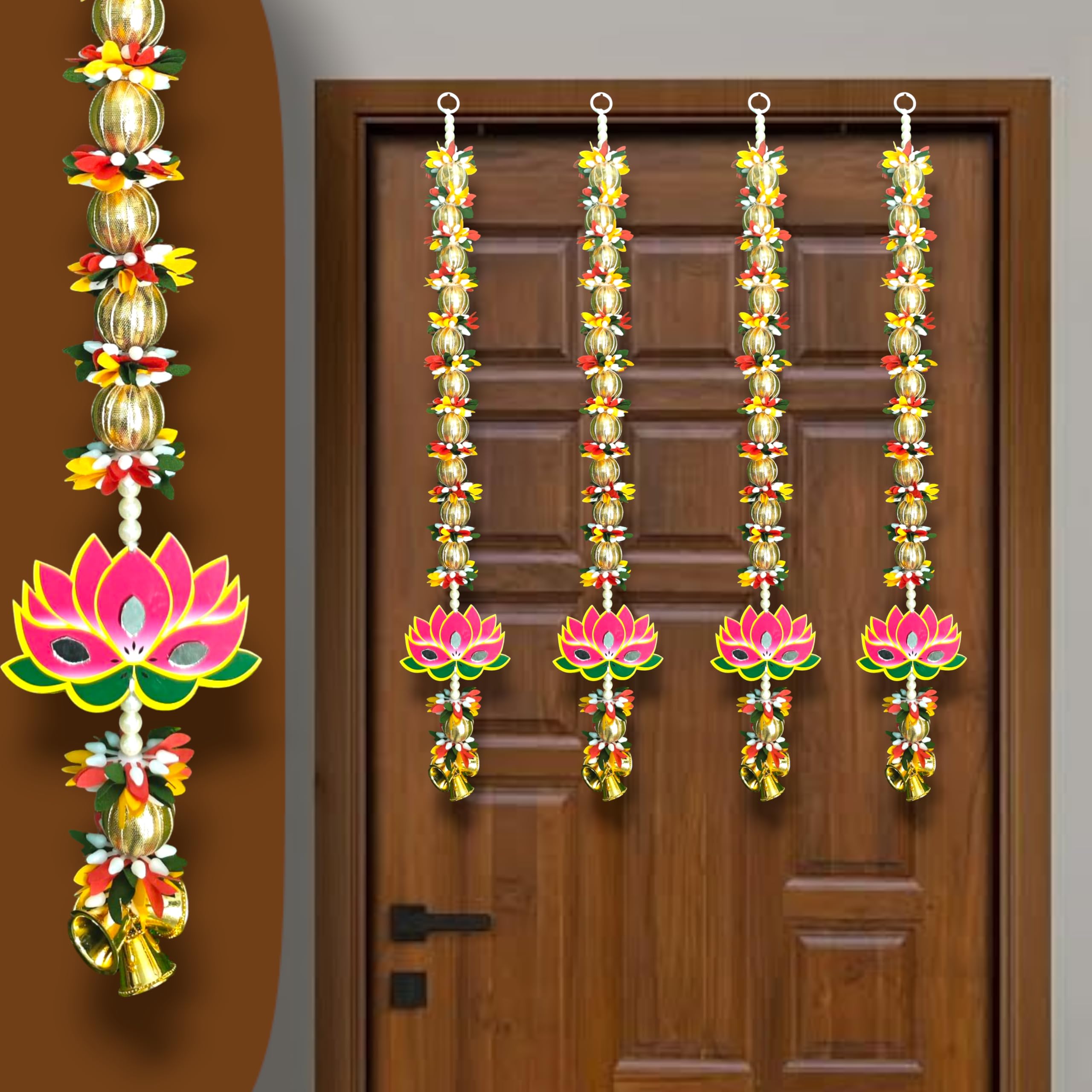 iHandikart Decorative Pack of 4 Lotus Wall Hanging, 25 Inch Floral Lotus Strings for Home & Festive Decor, Perfect for E