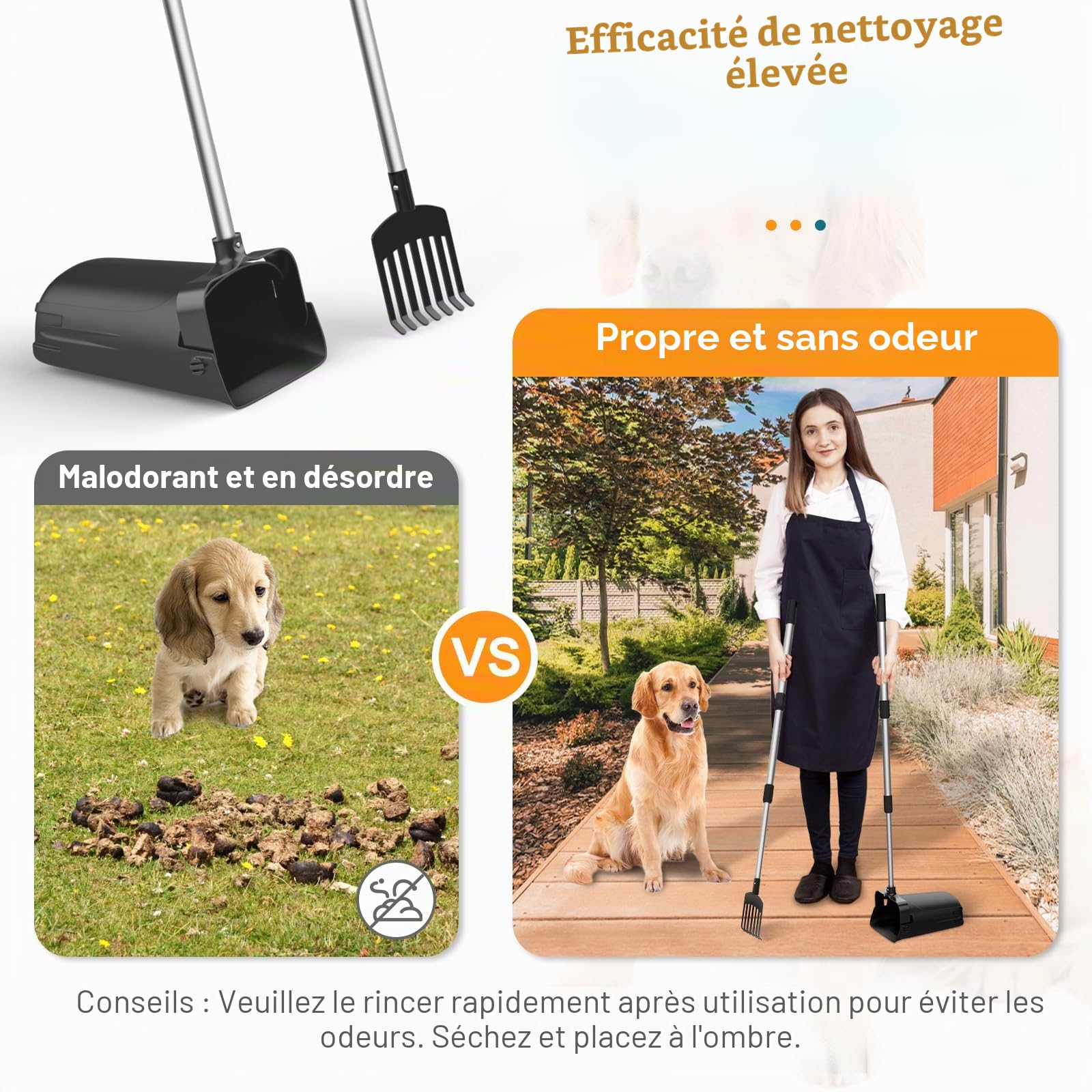 VavoPaw Kit de Pelle à déjections Canines pivotante pour Grands Chiens de Grande Taille, Moyens et Petits Chiens avec 20 Sacs à déchets, Pelle pour enlever Les déchets d'animaux domestiques avec