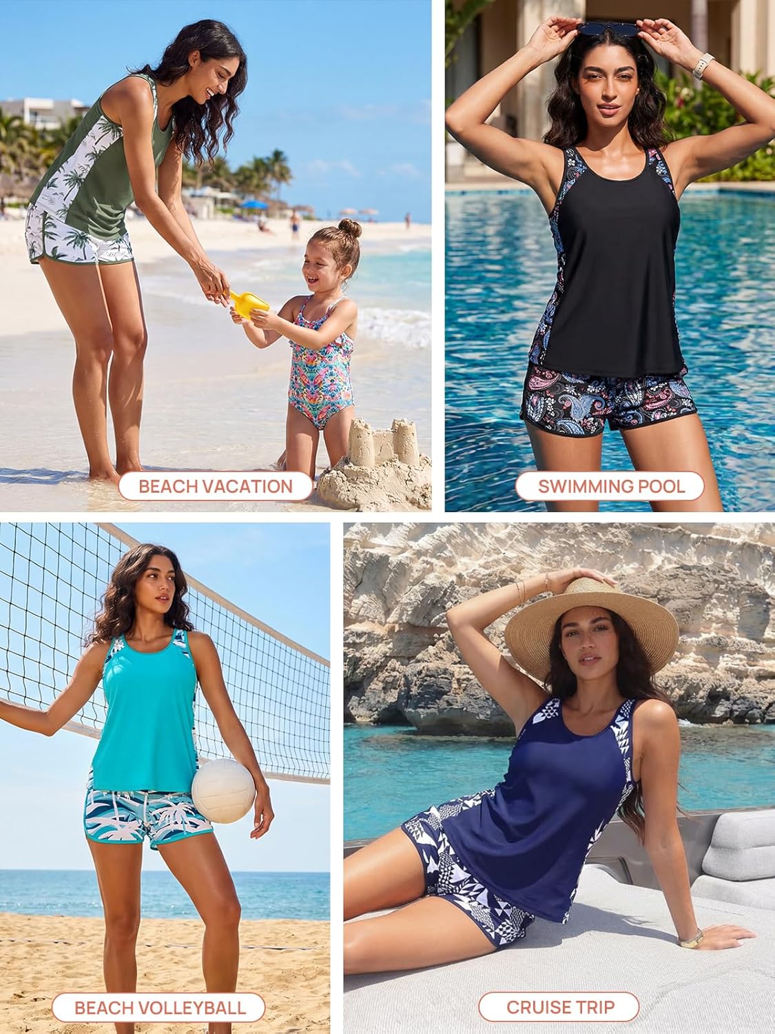 Summer Mae Blouson Tankini Swimsuits for Women 2026 Tummy Control Two Piece Bathing Suits with Sporty Pockets Swim Shorts - Image 4