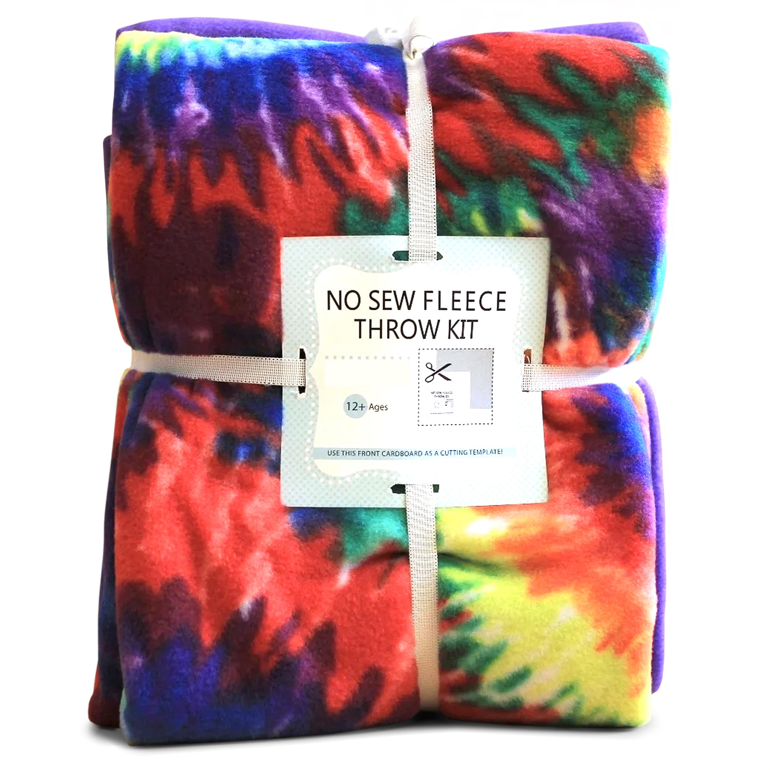 YourFleece No-Sew Throw Fleece Fabric DIY Blanket Making Kit, Make Your Own, Anti-Pill, Tie Dye, 50x60 Inches