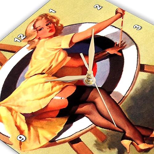 Miniatura 3 de 3dRose Reloj de pared silencioso - 15 pulgadas - Impresión de Elvgren Pinup cerca de Miss Tiro con arco - Pinups retro