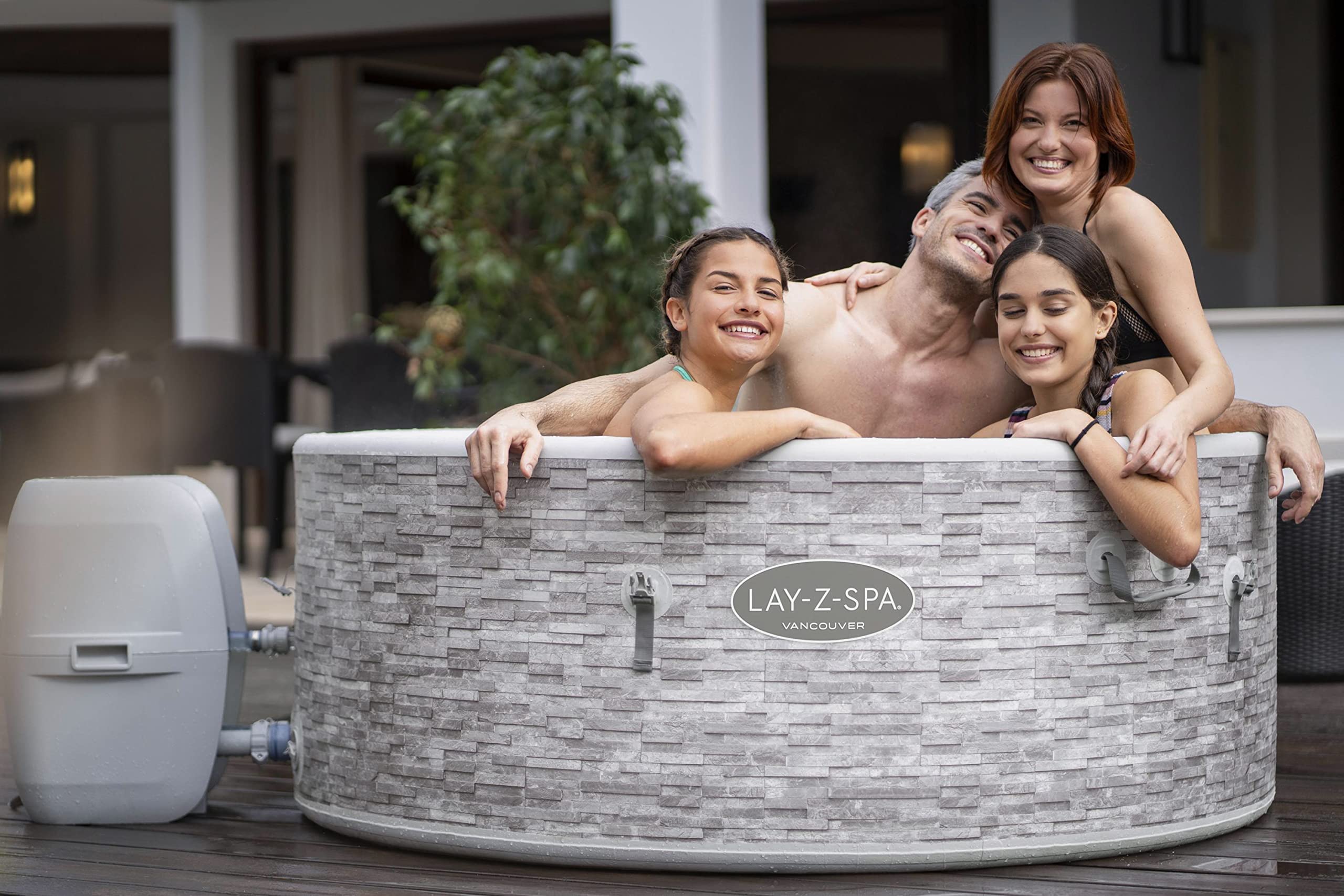Bestway® Lay-Z-SPA® Vancouver AirJet Plus™ WiFi Whirlpool, 155 x 60 cm, mit App-Steuerung, 3-5 Personen, rund, Stein-Optik | mit App-Steuerung, 3-5 Personen, rund, Stein-Optik
