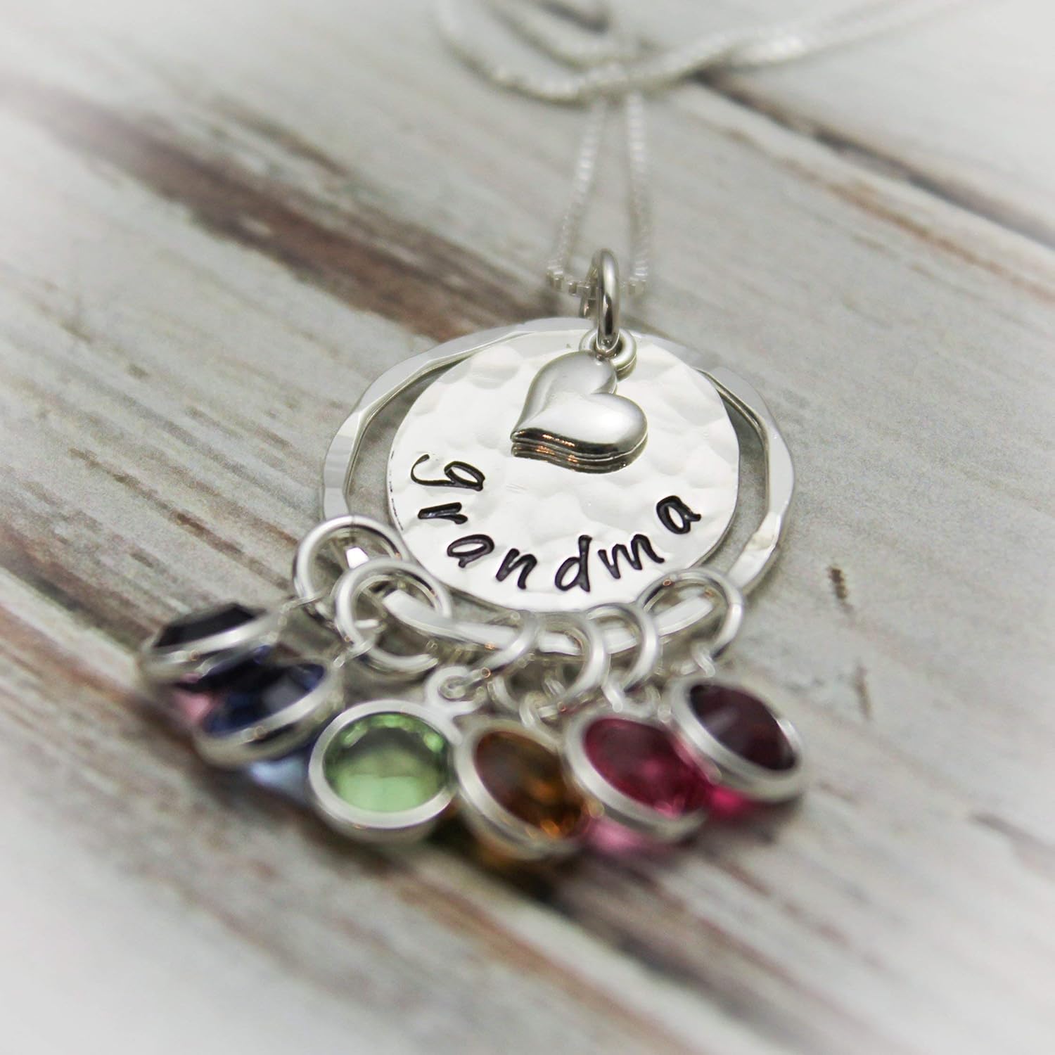 Personalized Grandma Necklace - Custom Birthstone Charm Colors - Engraved Disc - Grandmothers Christmas Gift - Mother's Day Gift - in Sterling Silver - Image 2