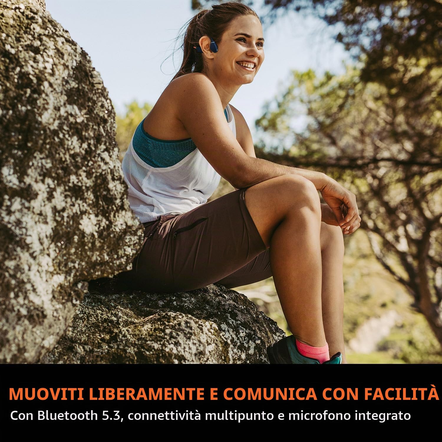 CREATIVE Outlier Free Pro+ Cuffie wireless impermeabili a conduzione ossea, MP3 da integrato, microfono integrato (Blu e arancione)
