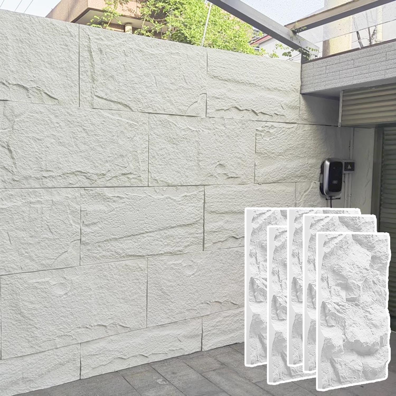 Panel de pared de piedra artificial 3D blanco para revestimiento interior y exterior pack de 5
