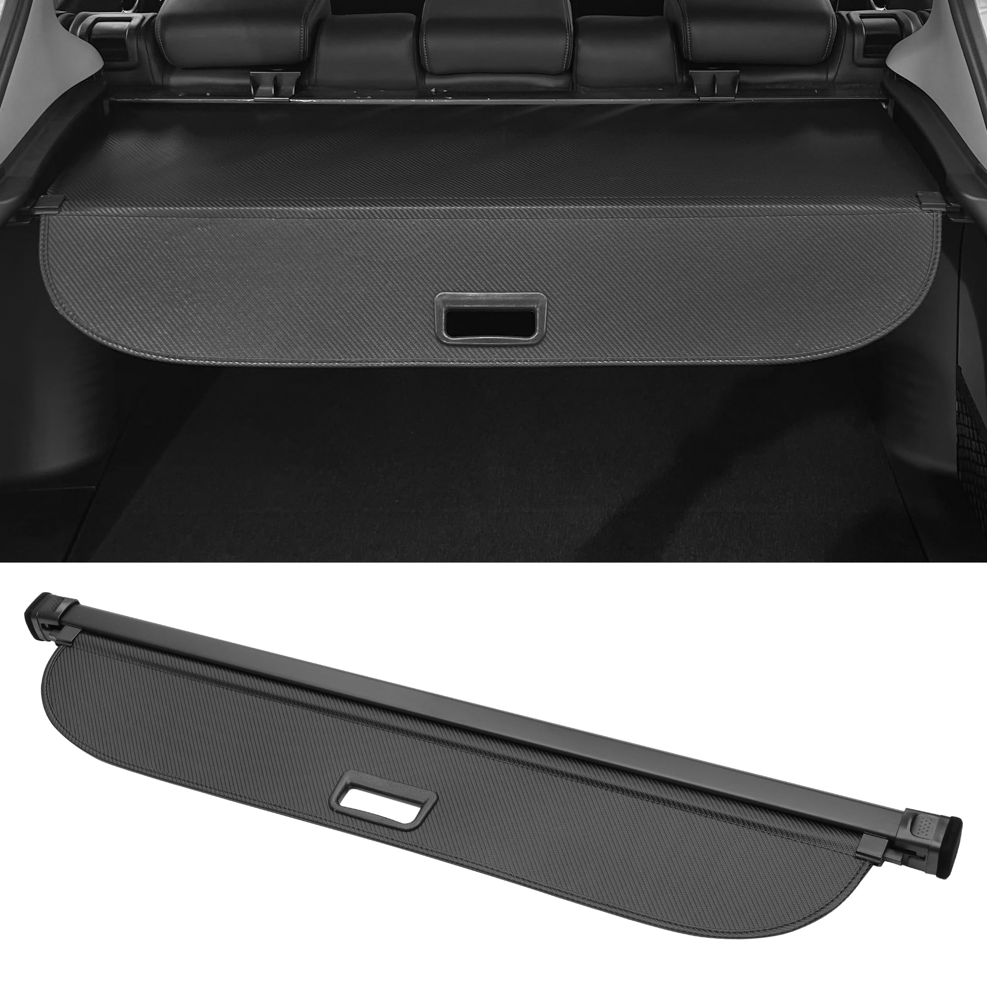 Motoforti Ausziehbare Ladungsabdeckung Für Toyota Corolla Cross 22-24 | 1 Stück, Canvas, Schwarz Carbonfaser, Aluminiumlegierung, Schattierung, Stange 1: 115.8 Cm, Stange 2: 107.4 Cm