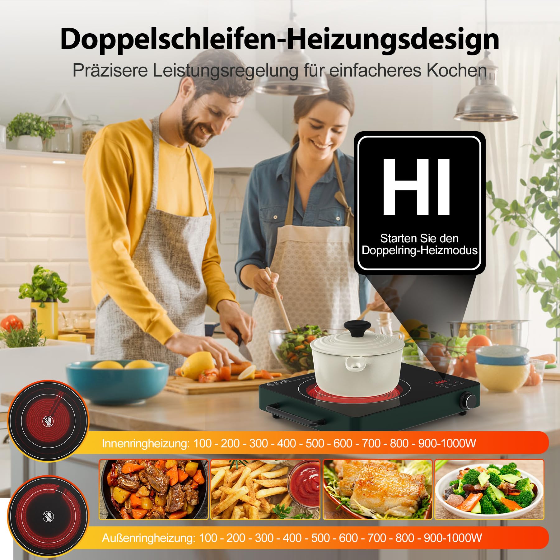 VBGK cerankochfeld 1 platte, tragbares 220-V-Touch- und Knopf-Elektrokochfeld, 2000-W-einzelnes Keramikkochfeld, 10 Leistungsstufen, Kindersicherung und 4-Stunden-Timer, tragbares Keramikkochfeld.