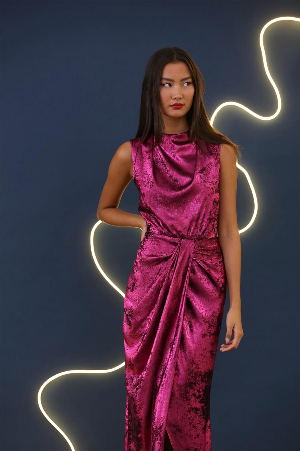 Donna Morgan Womens Holiday Foil Glitter Shimmer Metallic Dress Occasion Party Guest of - Image 5