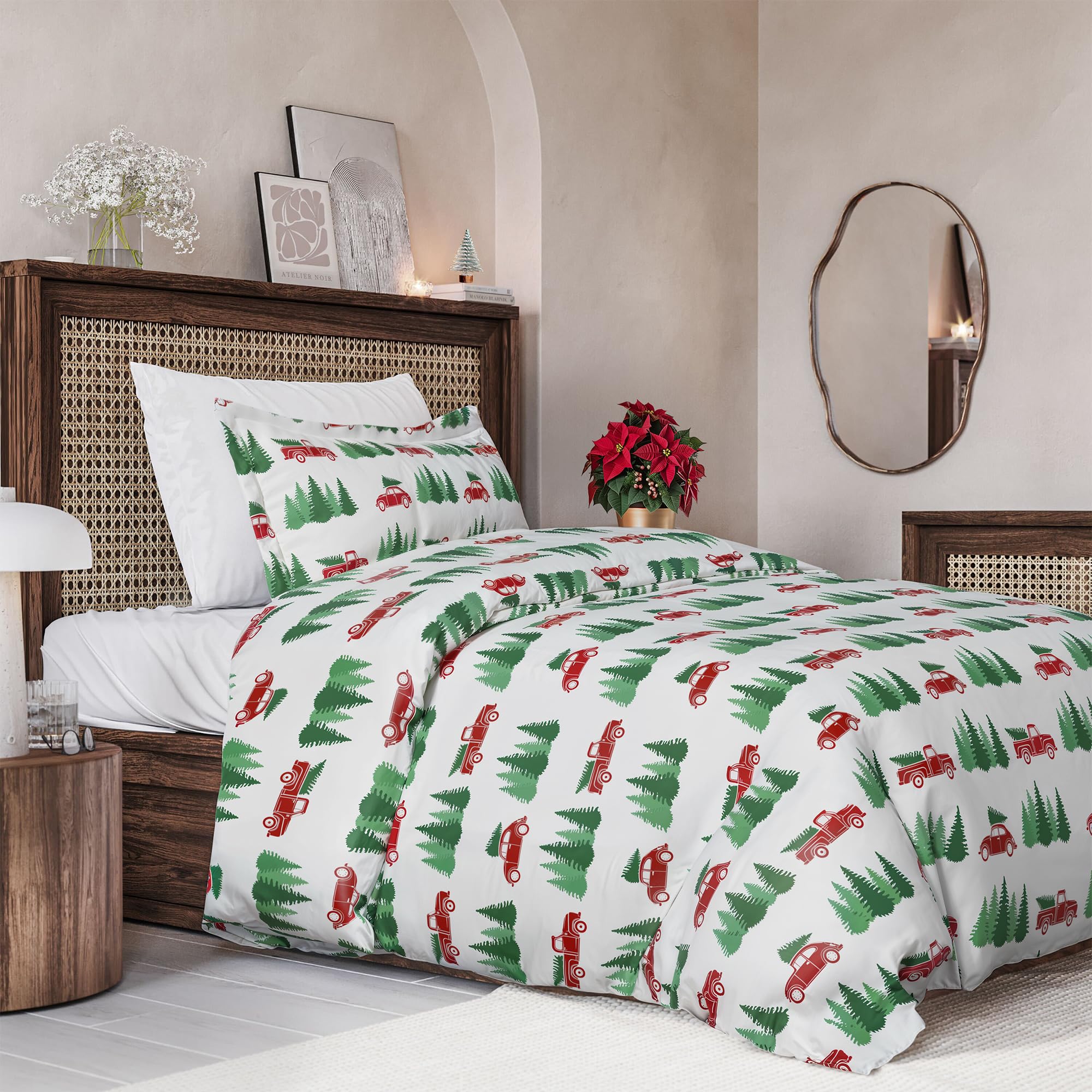 CGK Christmas Duvet Cover Twin Size Set - 68 x 90, Christmas Trucks