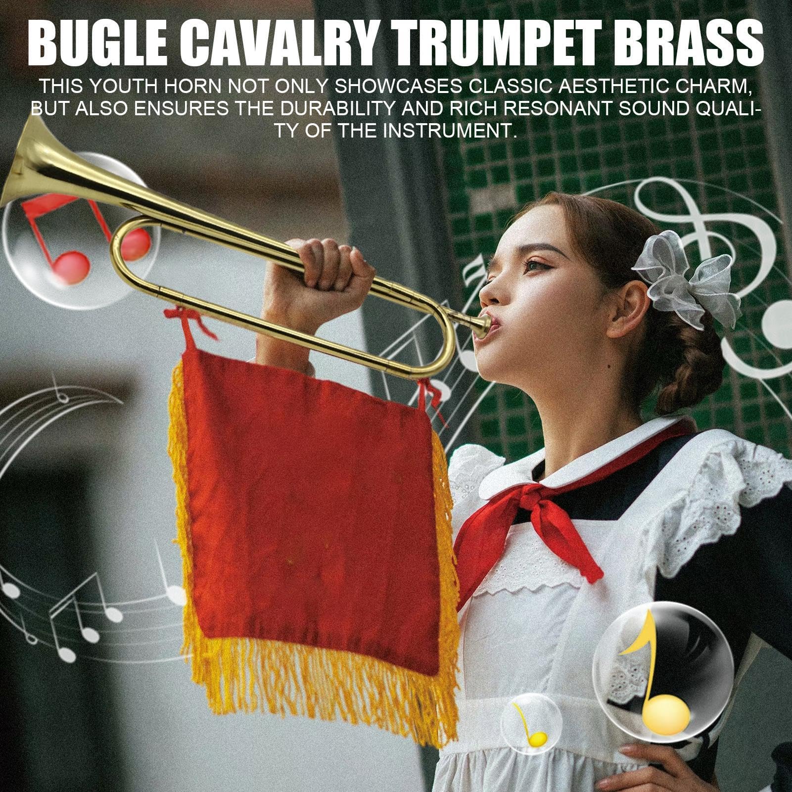 Trompeta de bolsillo, Trompeta de caballería Bugle, Instrumento portátil de trompeta de caballería de latón, Instrumento de trompeta portátil, cuerno de corneta, latón plano Retro estándar B