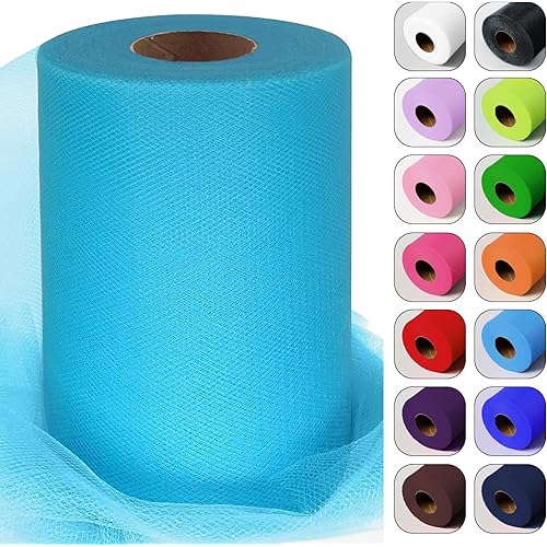 Turquoise Tulle Fabric Roll 6 Inch by 100 Yards (300 feet) Sheer Netting Spool for Tutu Skirt Gift Wrapping Wedding Baby Shower Party Decorations DIY Crafts