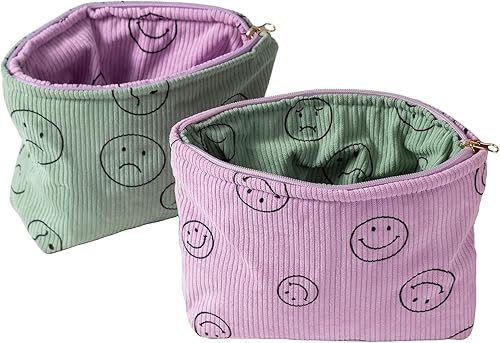 Miniatura 10 de Bolsas de cosméticos para mujer, bolsa de cosméticos de pana, bolsas estéticas para mujer, bolsos de mano, bolsos de mano con puntos sonrientes