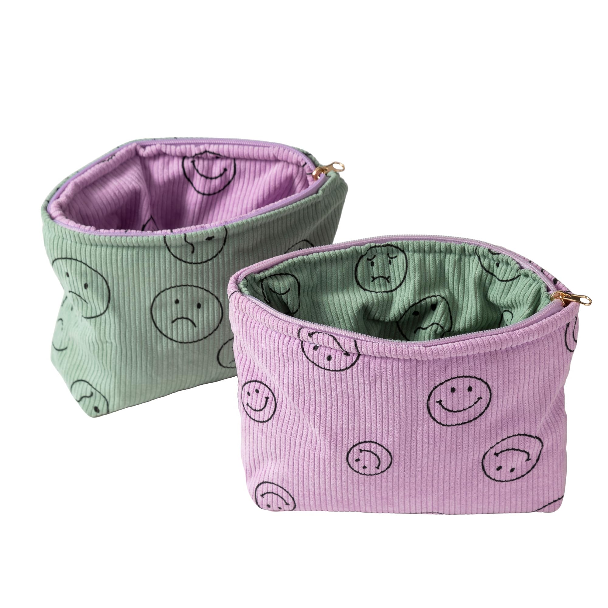 Cosmetic Bags for Women - Corduroy Cosmetic Bag Aesthetic Women Handbags Purses Smile Dots Makeup Organizer Storage Makeup Bag Girls Case Bags (Double