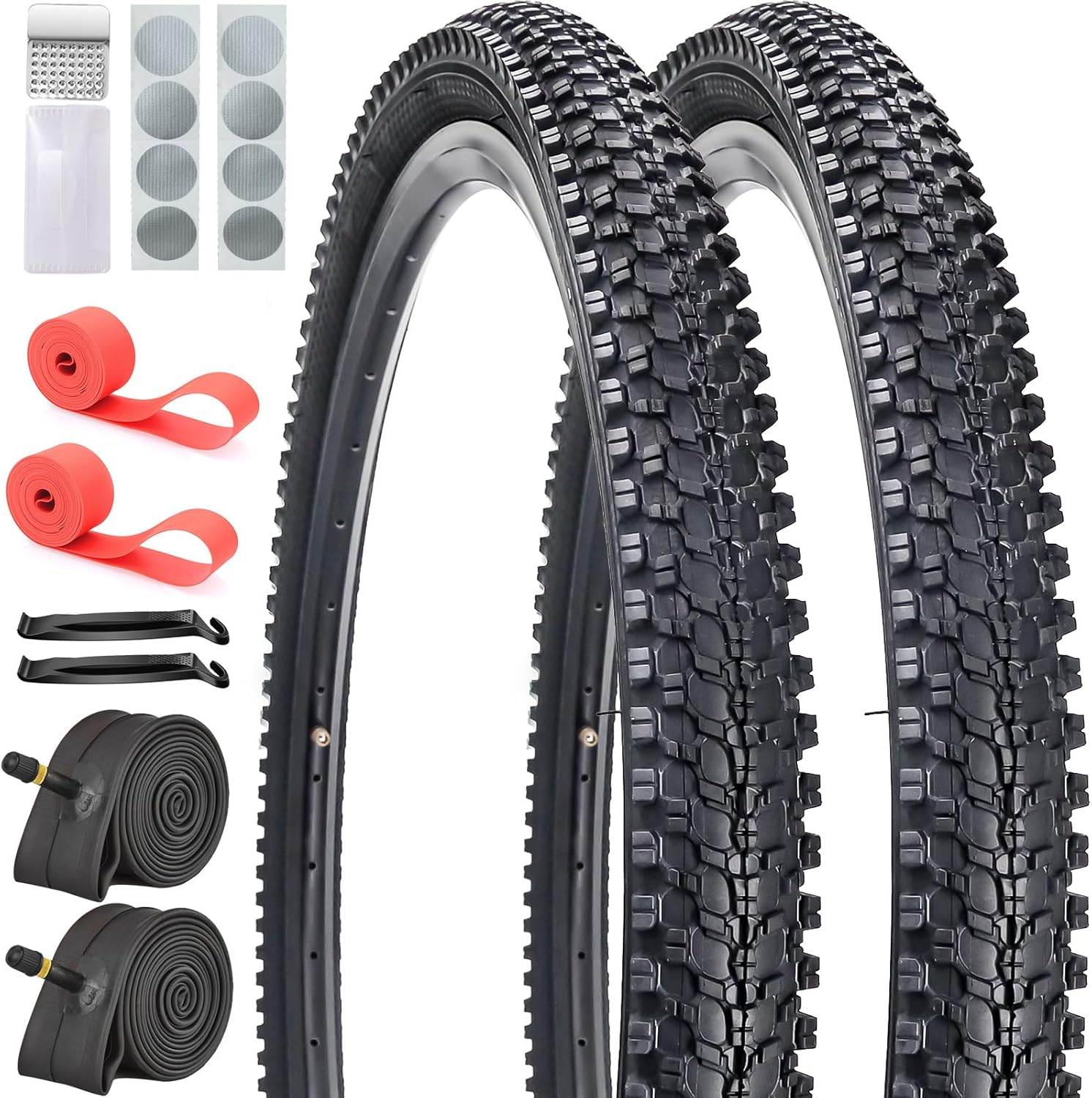 SIMEIQI 2 Pack Bike Tires and Tubes 26"/24"/ 27.5"x1.95" 20"x1.75"/2.125" 26"x2.1" 29"x2.125" MTB Replacement Bicycle Tyres with or Without Rim Strips Glueless Patches Kit for Commuter hydrid Bike
