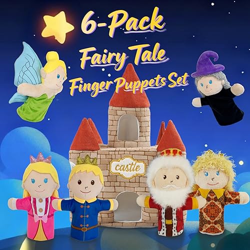 Miniatura 5 de 7 marionetas de dedo de cuento de hadas, juego de 10 cm de marionetas de dedo de cuento de hadas de felpa suave para niños con castillo, marionetas