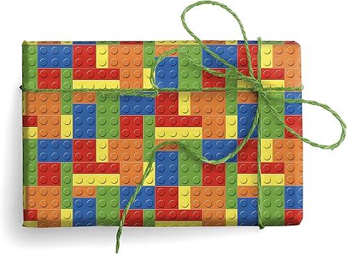 Miniatura 2 de arkamii Juego de papel de regalo premium de 4 hojas de tamaño 39 x 27 pulgadas, ladrillos de construcción de colores (18-8372)