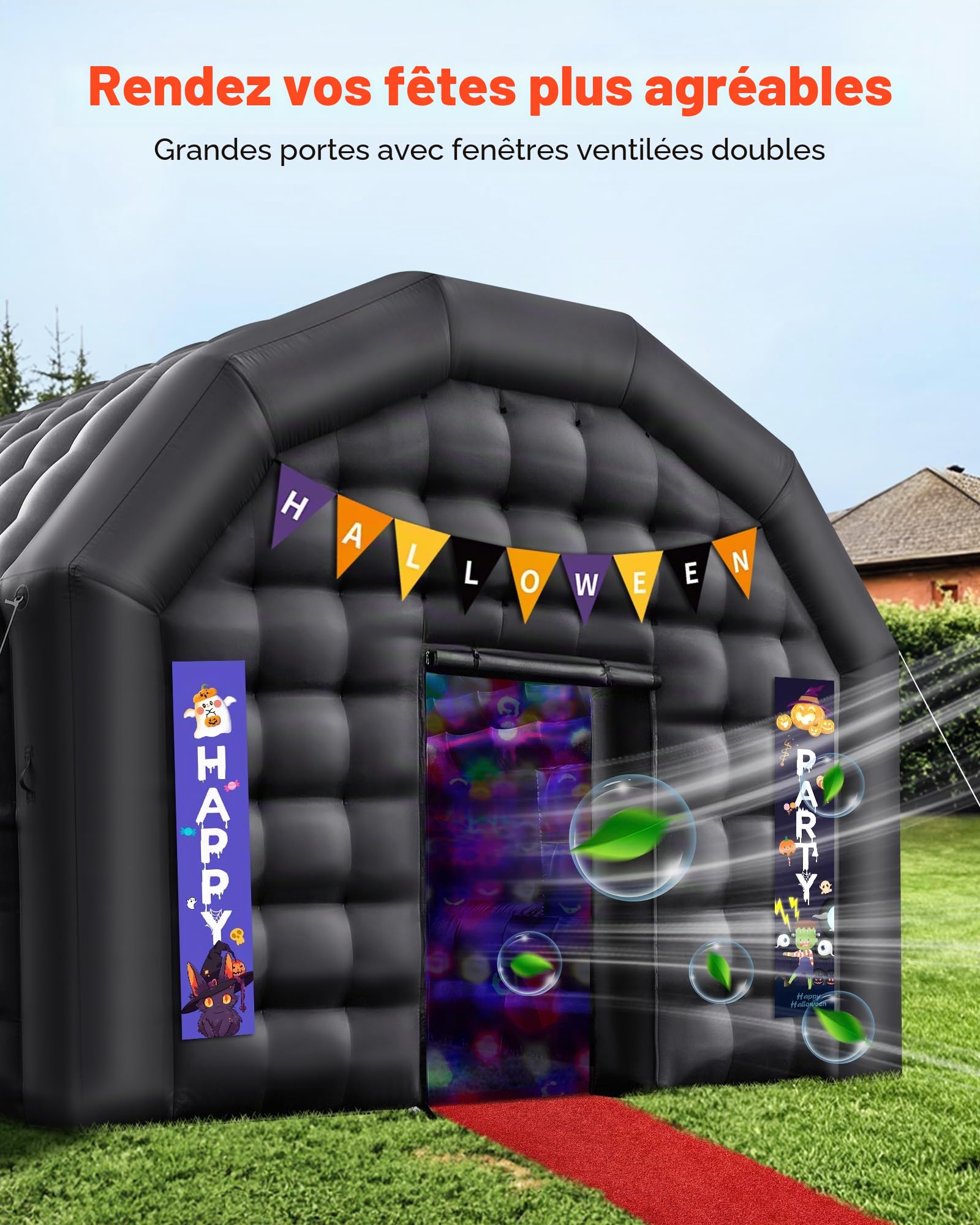 VEVOR Tente de Fête Gonflable, 6x5x3,65 m, Tente Cube Gonflable, Discothèque Boîte de Nuit Club à Gonfler avec Souffleur 680 W, Sac de Sable, 2 Fenêtres, pour Évènement, Anniversaire, Mariage, Noir