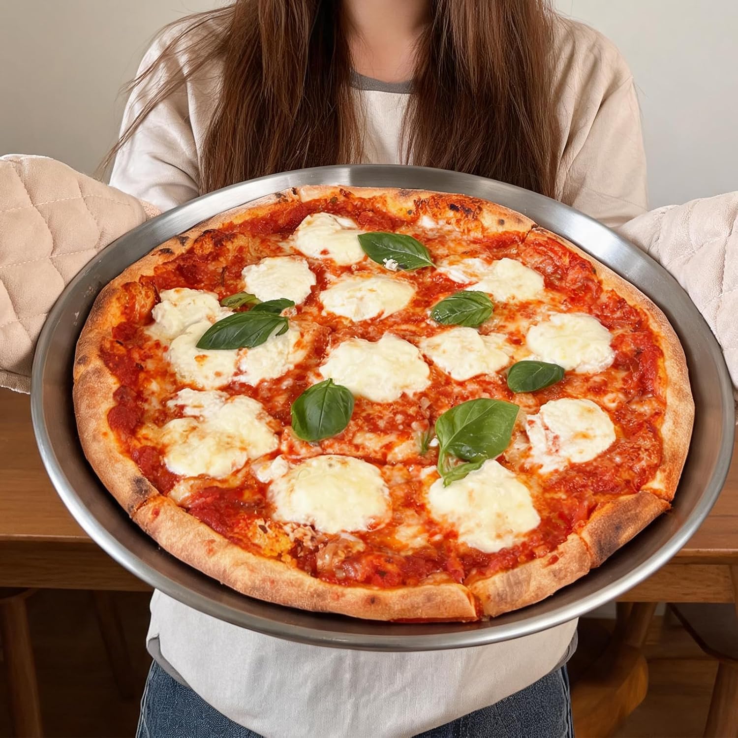 8 Pieces 12 Inch Pizza Pans Bulk Stainless Steel Sets Round Bakeware Pizza Trays for Oven Kitchen Baking Home Restaurant Safe Sturdy Reusable Easy Clean