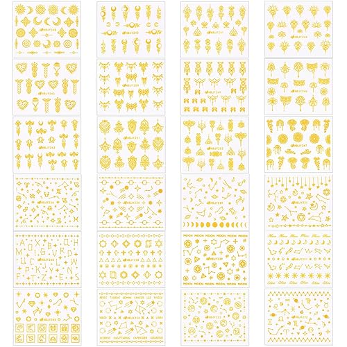 Miniatura 2 de KISSBUTY 24 calcomanías para arte de uñas de universo, flores doradas, estrellas, constelación de luna