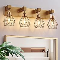 Vista 11 de Lámparas blancas para tocador de baño, luminarias de baño de madera de 2 luces sobre el espejo, apliques rústicos de pared con elegante pantalla