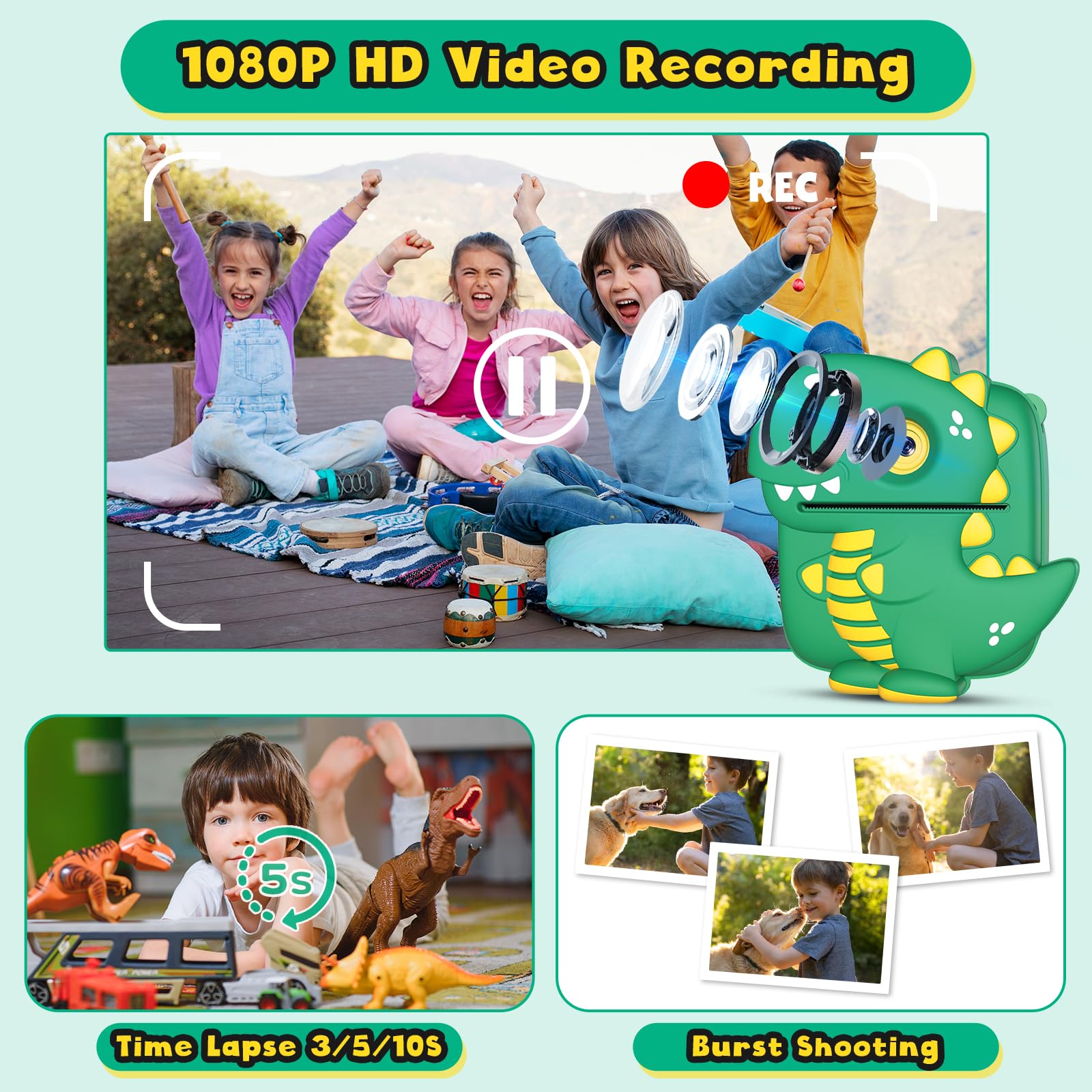 Gofunly Macchina Fotografica Bambini Istantanea, 1080P 2.0 Pollici Fotocamera Digitale Bambini con 32GB Scheda e Carta Fotografica, Regali di Natale Compleanno per 3 4 5 6 7 8 9 10 Ragazze Ragazzida