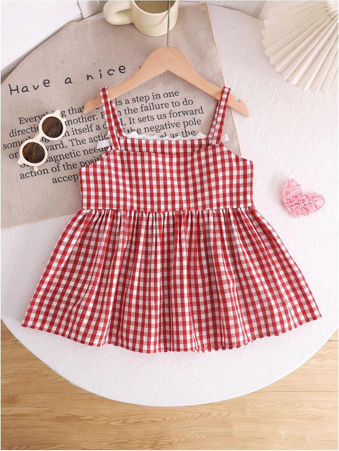 Girl's Preppy Checkered Camisole Tops Lace Bowknot Sleeveless Peplum Tank Top - Image 2