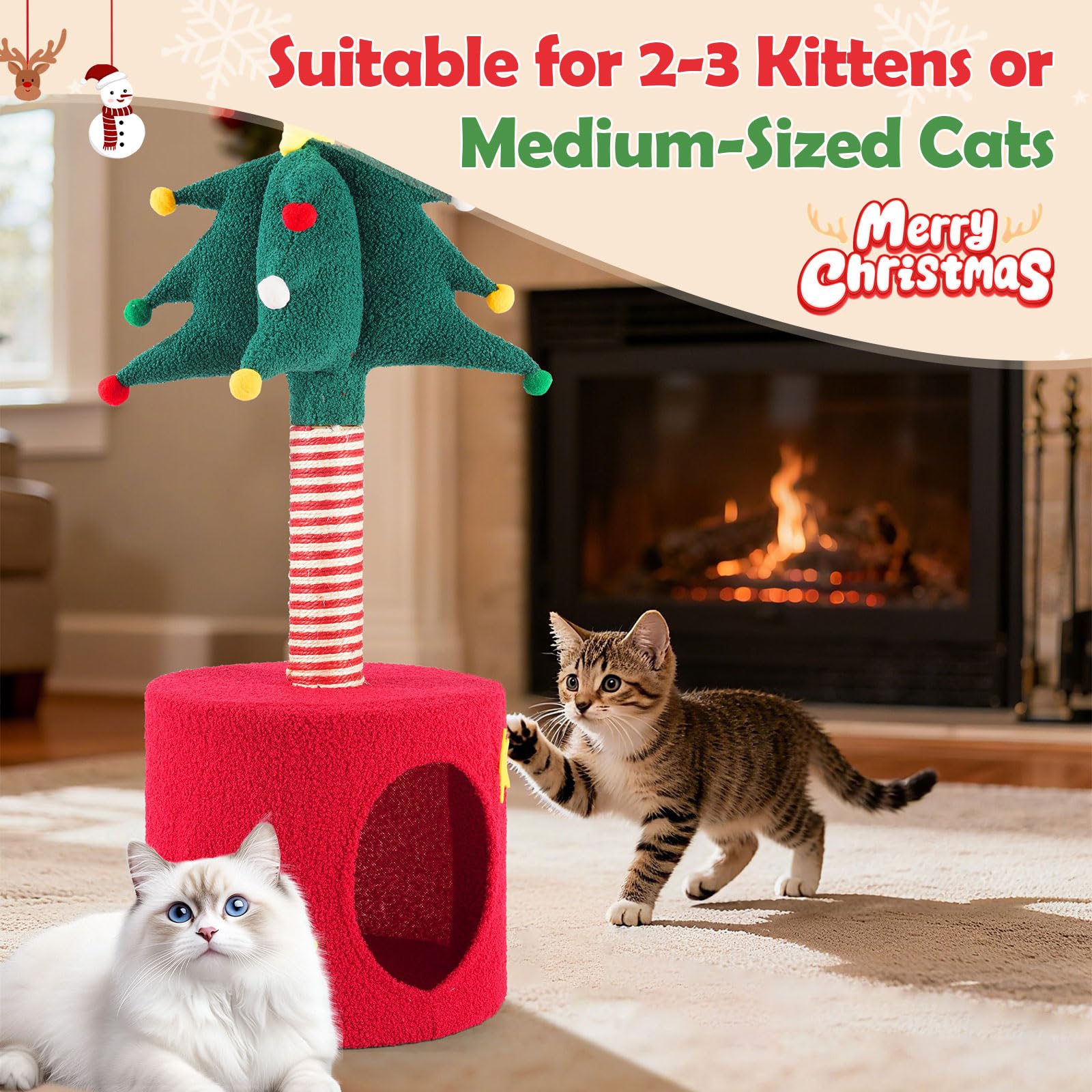 Colonne tiragraffi per gatti con albero di Natale decorativo Tiragraffi per gatti con grotta per gatti interattivi per interni di piccoli gatti