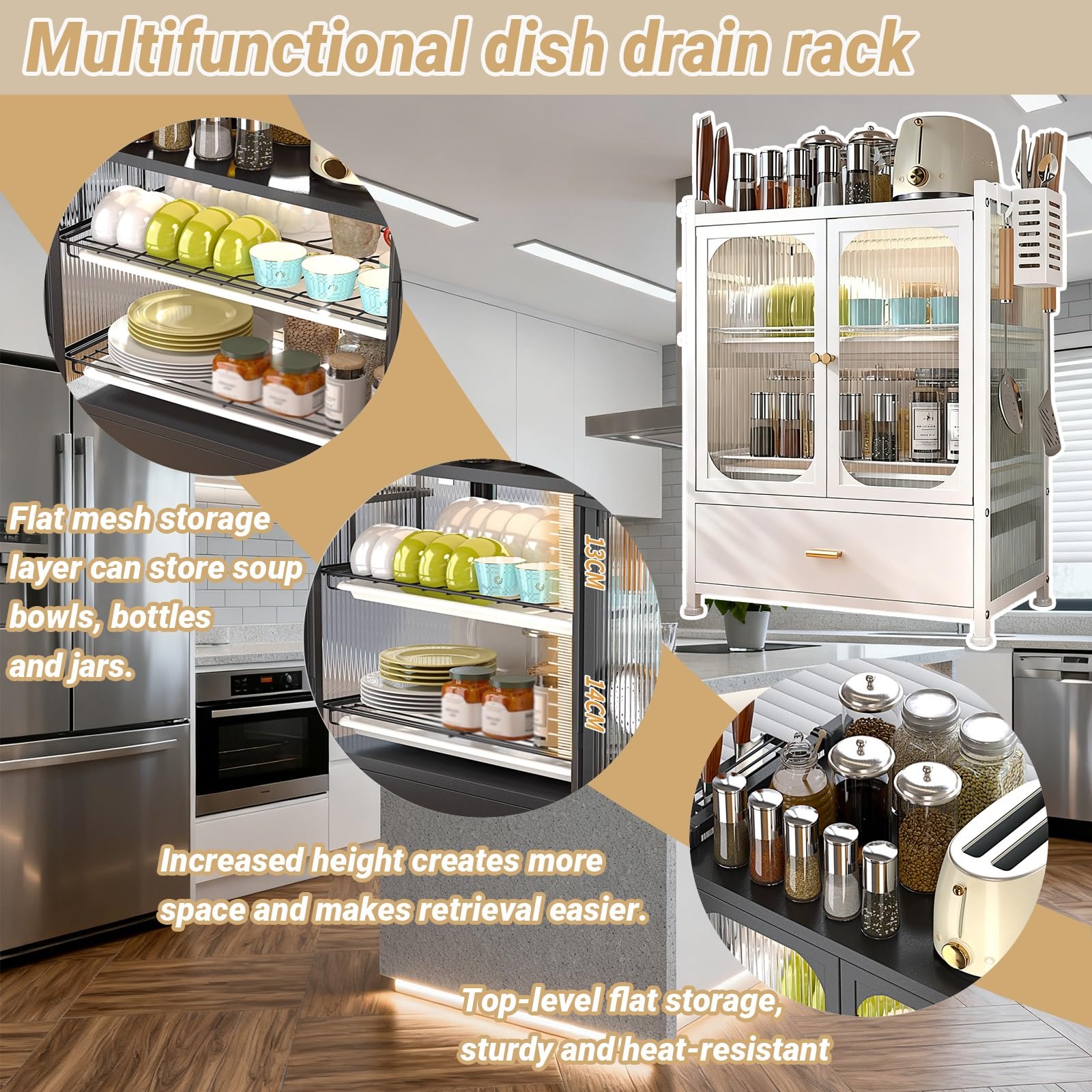 Escurridor de Platos Grande para Colocar sobre el Fregadero con Tapa. Ahorra Espacio y Mantiene organizado el Estante del Fregadero de la Cocina para Platos, Vasos, tazones y Cubiertos (Negr